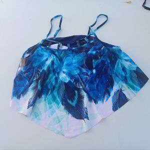 Xhilaration  Size XL Triangle Bikini Halter Swim Top Blue Floral Pullover